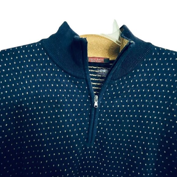Italian Merino Wool Blend Men's Sweater Navy Tan Tato Betti - Picture 3 of 11